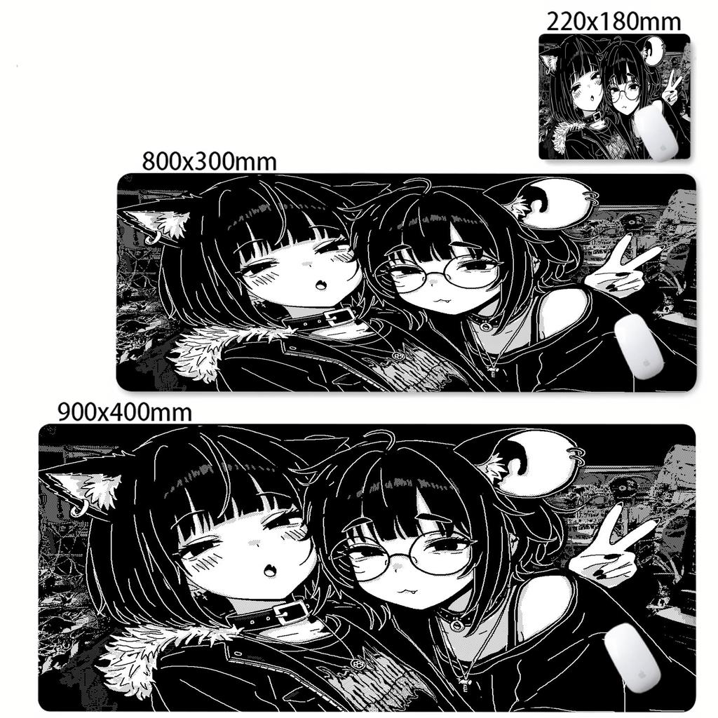 Dziewczyna Anime Czarno-Biała Podkładka pod Mysz Duża Gamingowa Antypoślizgowa Podkładka pod Mysz XXL Akcesoria do Komputera Laptop Mata na Biurko Zablokowana Krawędź Dywanik pod Mysz