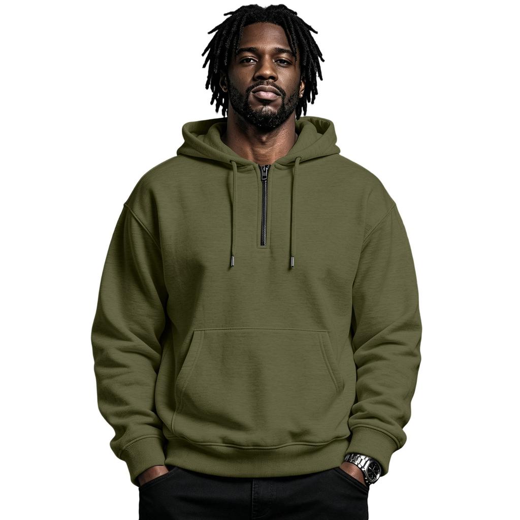 Men S Winter Fleece Hooded Sweatshirt Zipper Casual Loose Fit