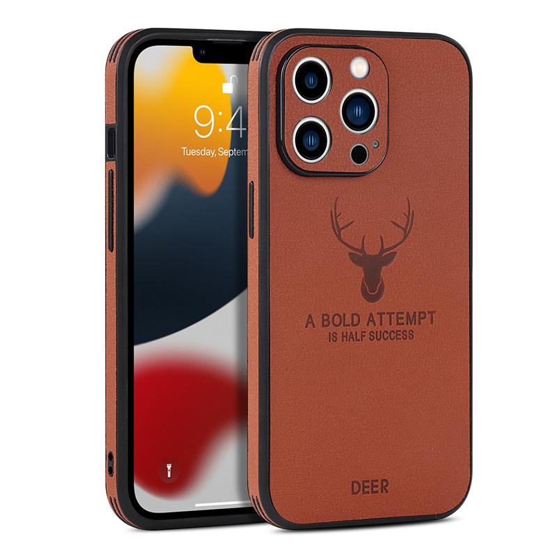 Luxury Business Leather Bumper Case For iPhone 15 14 13 12 11 Pro Max Mini XR XS X 8 7 Plus SE Shockproof Soft Deer Cover Funda