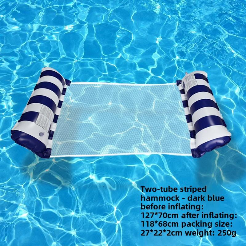 Summer Swim Foldable Striped Inflatable Lounge Hammock Stripe Swimming Pool Parties and Floating Mat Pool Toys Pool Inflatable