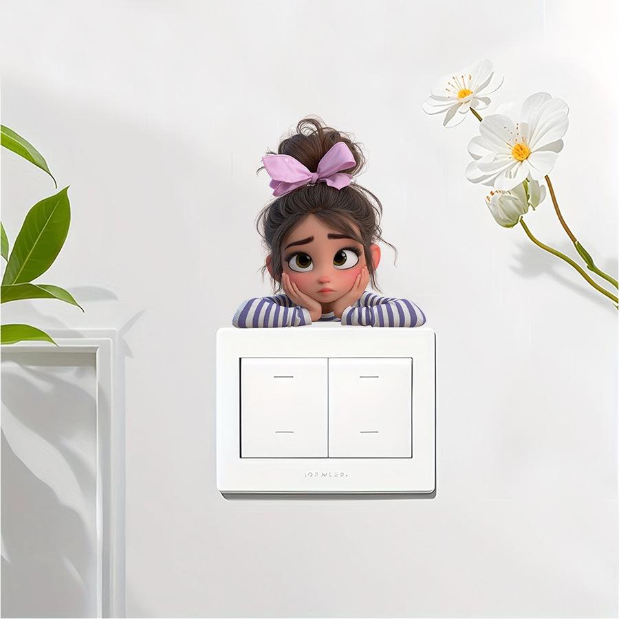 

Self-adhesive Waterproof Cute Daydreaming Little Girl Switch Stickers Removable for Bedroom Kids Room Home Decor 12x12cm разноцветный