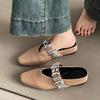 Summer New Single Shoes with Mary Jane Shoes Rhinestone Women's Bag Head Half Slippers Retro Flat Pointed Sandals