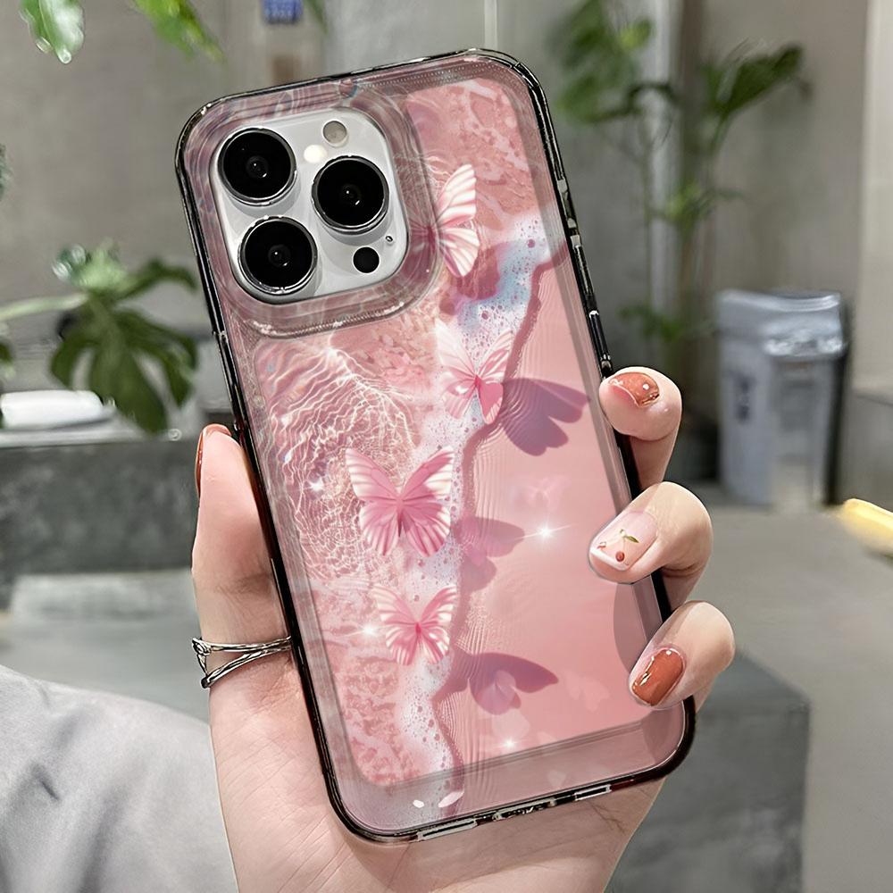 Sea pink butterfly Transparent Phone Case For iPhone 17 Pro Max 16 15 14 Plus 13 12 11 Pro Max 17 Air Cover Case Funda Bumber