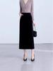 Women's Black Velvet High Waist Slit Midi Skirt - Spring/Autumn 2026