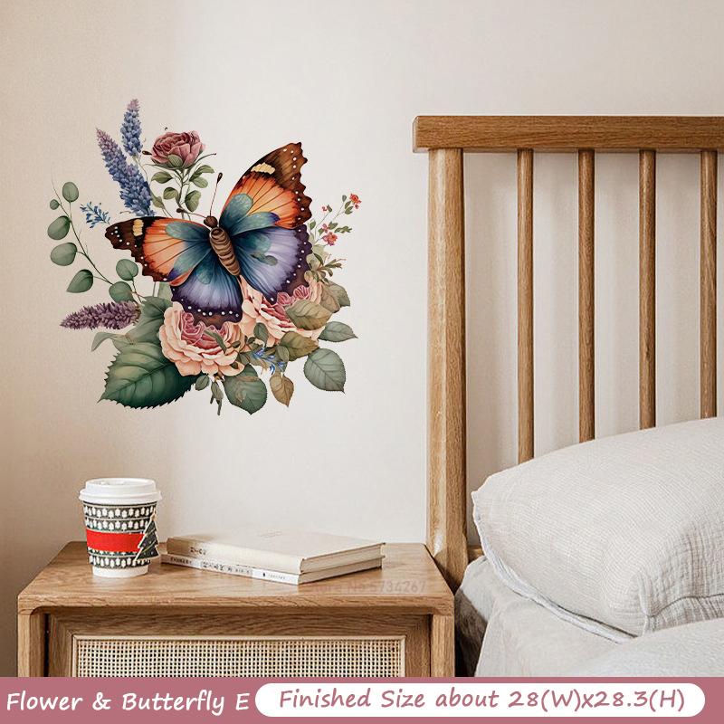 Pegatinas de Pared de Flores Mariposa Decoración de Puerta de Baño de Inodoro Mural Decoración del Hogar Papel Pintado Autoadhesivo