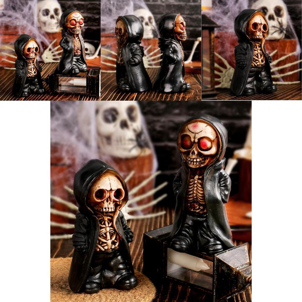 Halloween Standing Skeleton Decoration Terrifying Mask Resin Ornament For Festive Style