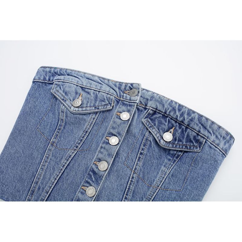 Kaslead Women's Clothing Fashion Style Denim Tight Strapless
