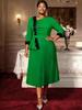 Damen-Farbblock-Spitzenkleid in Übergröße, tailliert, elegantes Falten-Design, Dreiviertelärmel - Perfekt für Bankette und Partys.