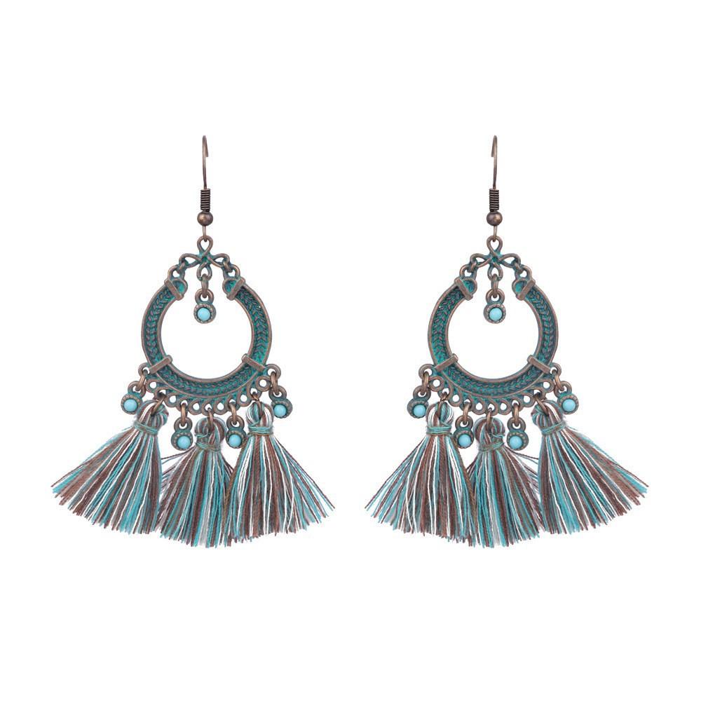 

GemChic женские новые винтажные геометрические металлические бирюзовые длинные серьги с кисточками и бахромой этнические модные серьги-крючки на день рождения рождественский подарок на день рождения