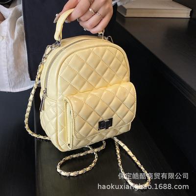 Rhombus Chain Backpack Women's Fashion Niche Design High Value Korean Version Schoolbag High Sense Mini Travel Backpack