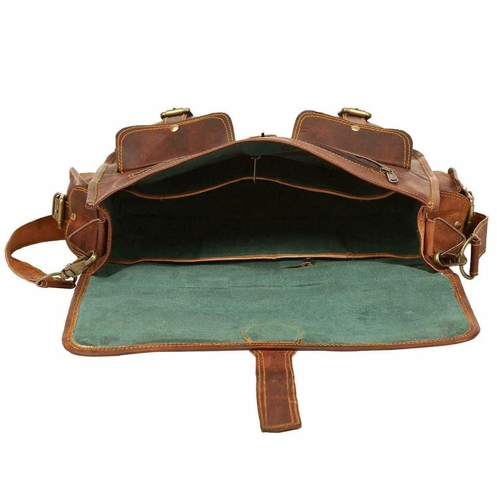 Retro shoulder laptop handmade satchel bag Vintage Kodiak leather messenger