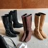 Sheepskin Version~ Small Inner Height-increasing Boots for Women 2025 Autumn and Winter Thin Square-headed Knight Boots Versatile Straight Boots