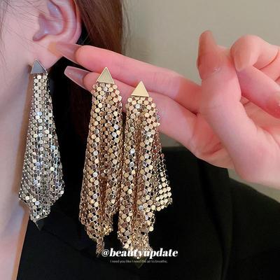 Silver Needle Irregular Triangle Sequin Dangle Earrings – Exaggerated Design Fashion Jewelry