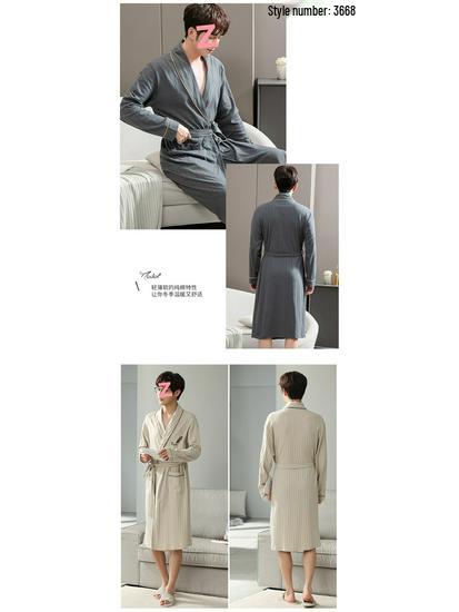 Men's Arctic Velvet Long-Sleeved Cotton Bathrobe - Spring & Autumn Style, Mid-Length, Plus Size, Youth Homewear