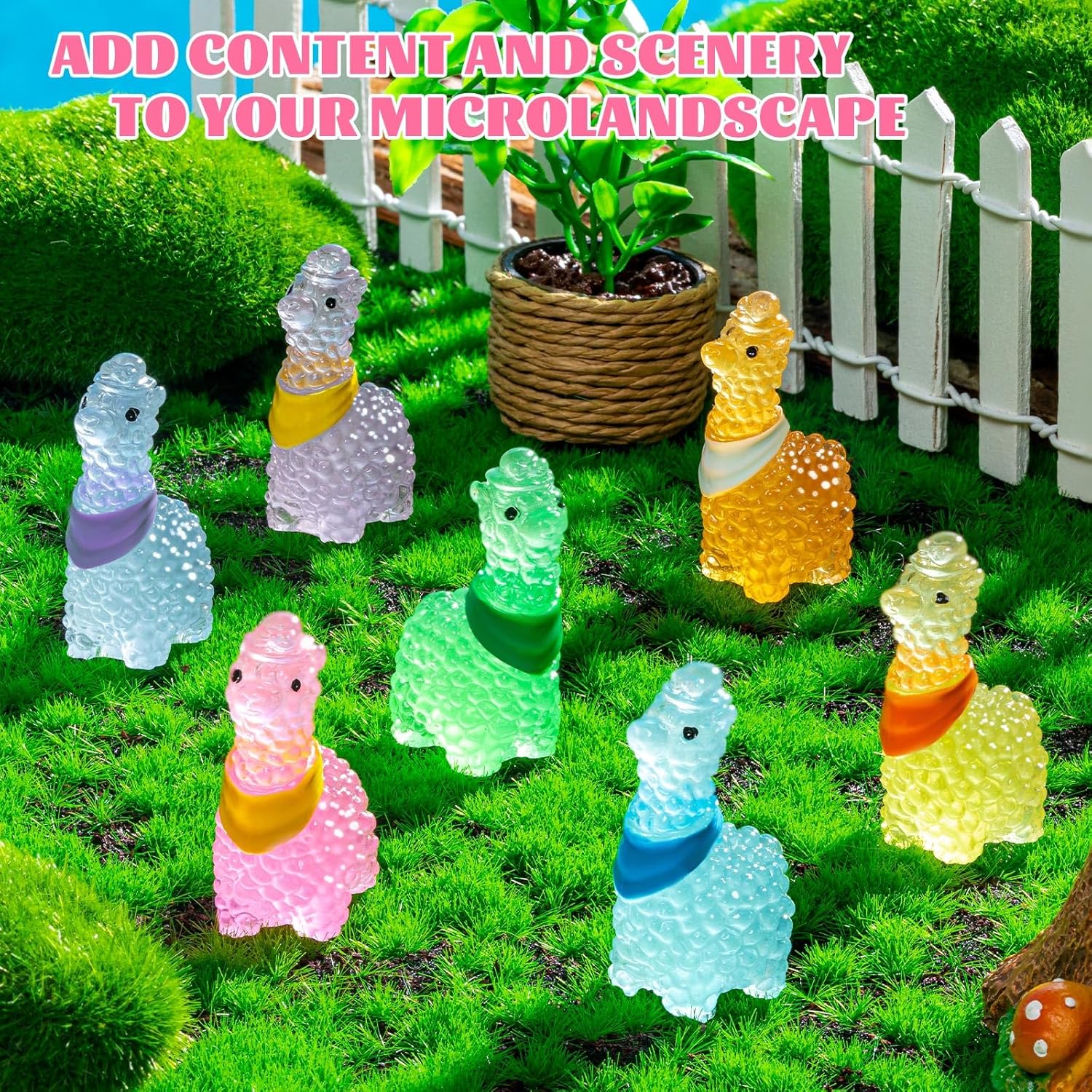 

5/10pcs Luminous Mini Alpaca Glow in The Dark Llama Tiny Animals Figures DIY Crafts ideal for Fairy Garden W12115WW-