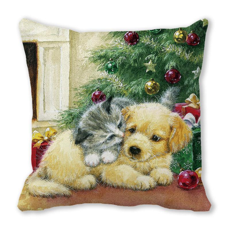 Weihnachtsdekoration Kissenbezug Bauernhaus Sofa Wurfkissenbezug Niedlicher Haustier Katze Hund Kissenbezug Floral Kissenbezug