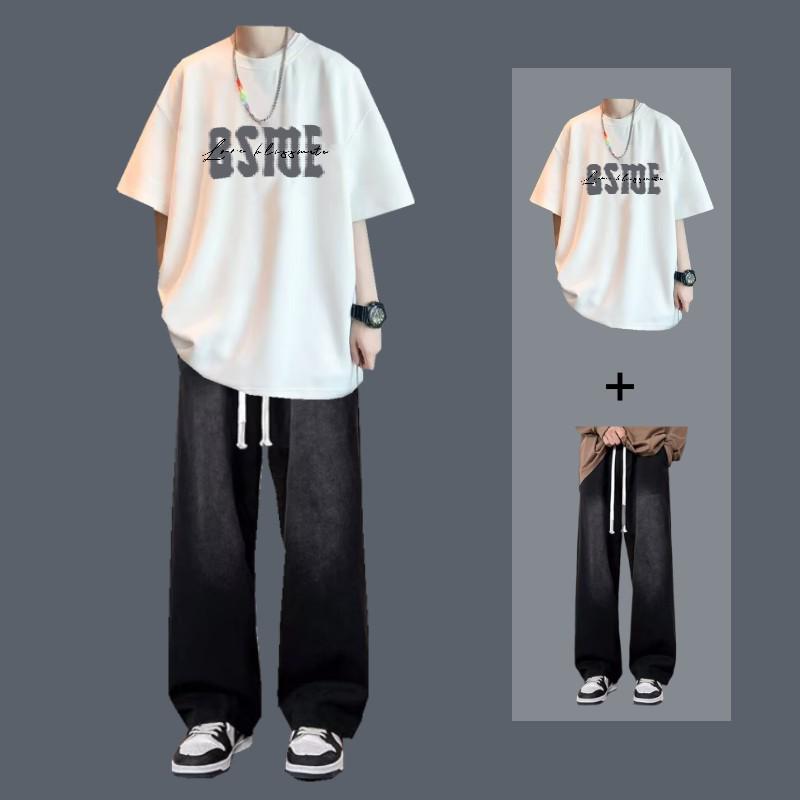 Men's Short-Sleeve T-Shirt and Jeans Set: Trendy Summer Casual Two-Piece Outfit