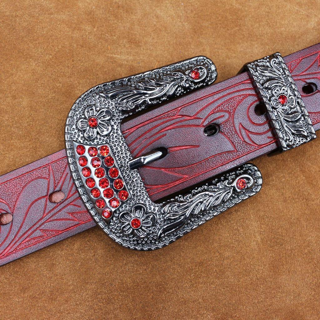 Men's Western Buckle Genuine Cowhide Leather Belt, Thick and Embossed for a Fashionable Look