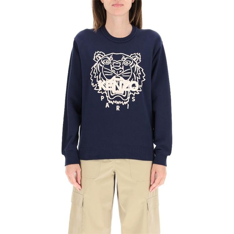 (WMNS) KENZO SS21 Tiger Pattern Round Neck Pullover Hoodie Navy Blue Women's FB52SW8244MP-77