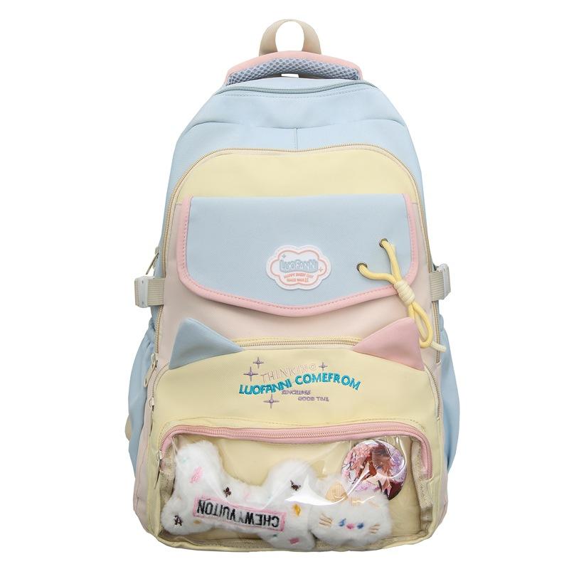 

Ученики младших классов средней школы большой емкости школьный рюкзак цветной блок женский колледж дорожный рюкзак синий