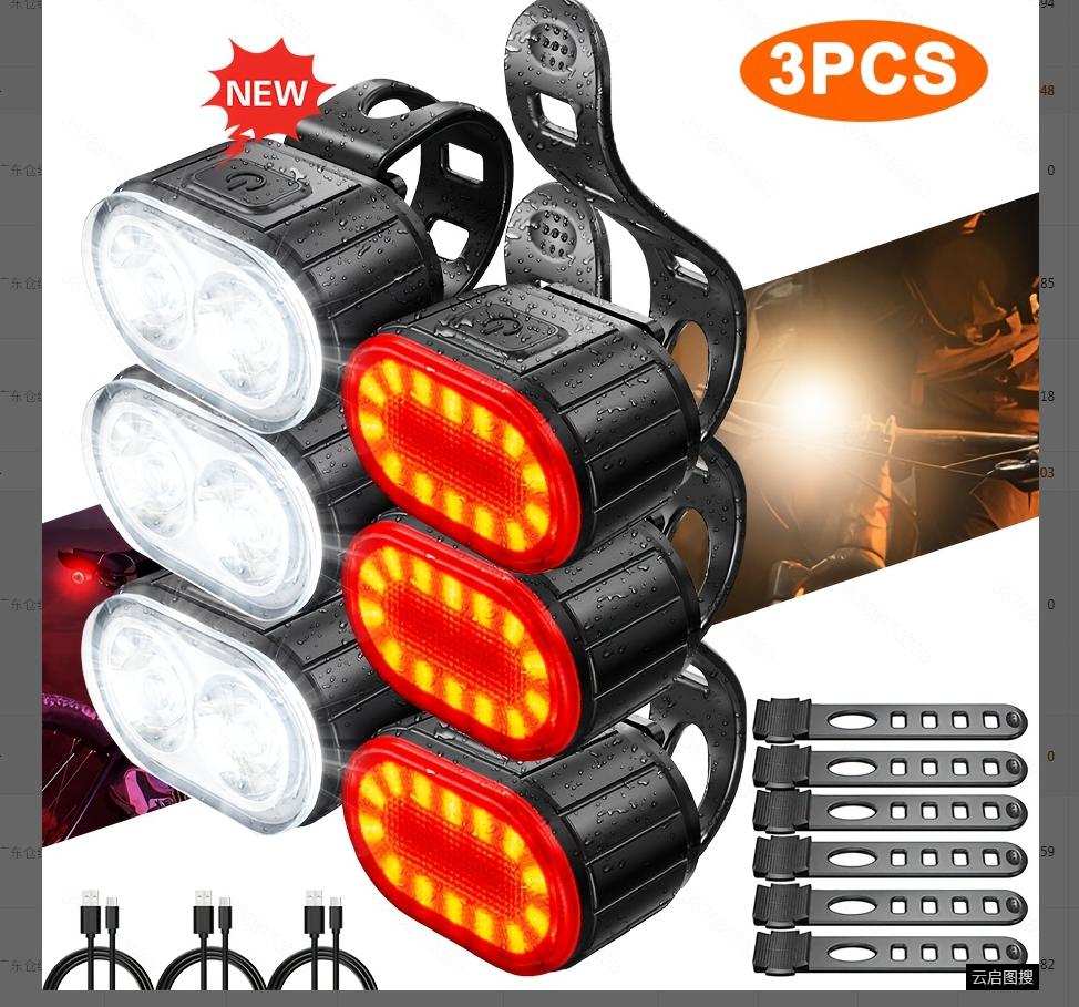 USB Rechargeable Bicycle Lights Bike Safety Warning Lamp Outdoor Waterproof Cycling Flashlight For Mountain And Road Bikes