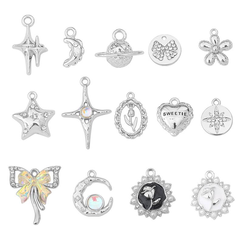 Enchanting Silver Tulip Hexagram Bow Star Rose Pendant for DIY Beading