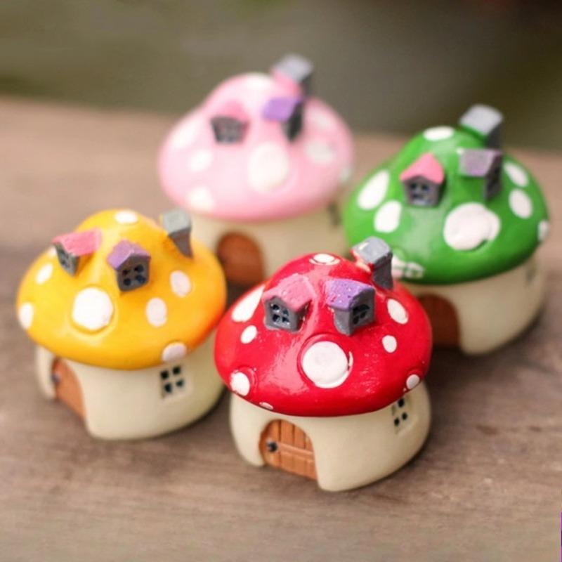 Mini Resin Moss Micro Landscape Decor Outdoor Fairy Miniature Garden Mushroom House Ornaments Handicraft Flower Pot Accessories