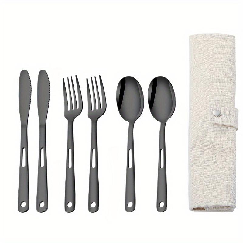 Set 6 buc Veselă de Exterior din Oțel Inoxidabil - Tacâmuri Durabile, Portabile și Ușor de Curățat pentru Camping, Picnic și Adunări de Sărbători