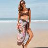 Women Two Piece Bikini Set with Ruched Top and High Waist Bottom with Sheer Floral Sarong Wrap Cover Up