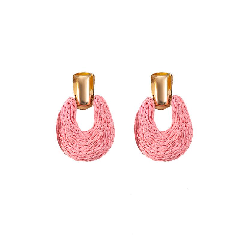 Handgewebte Bunte Raffia Geometrische Ohrringe: Hohler Runder Urlaubsstil