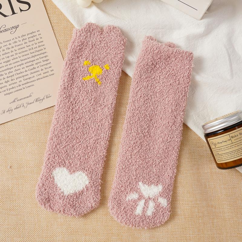 5 Pairs Coral Fleece Socks Autumn and Winter Women's Mid-calf Socks Non-shedding Fleece-lined Thick Warm Sleep Socks Floor Socks