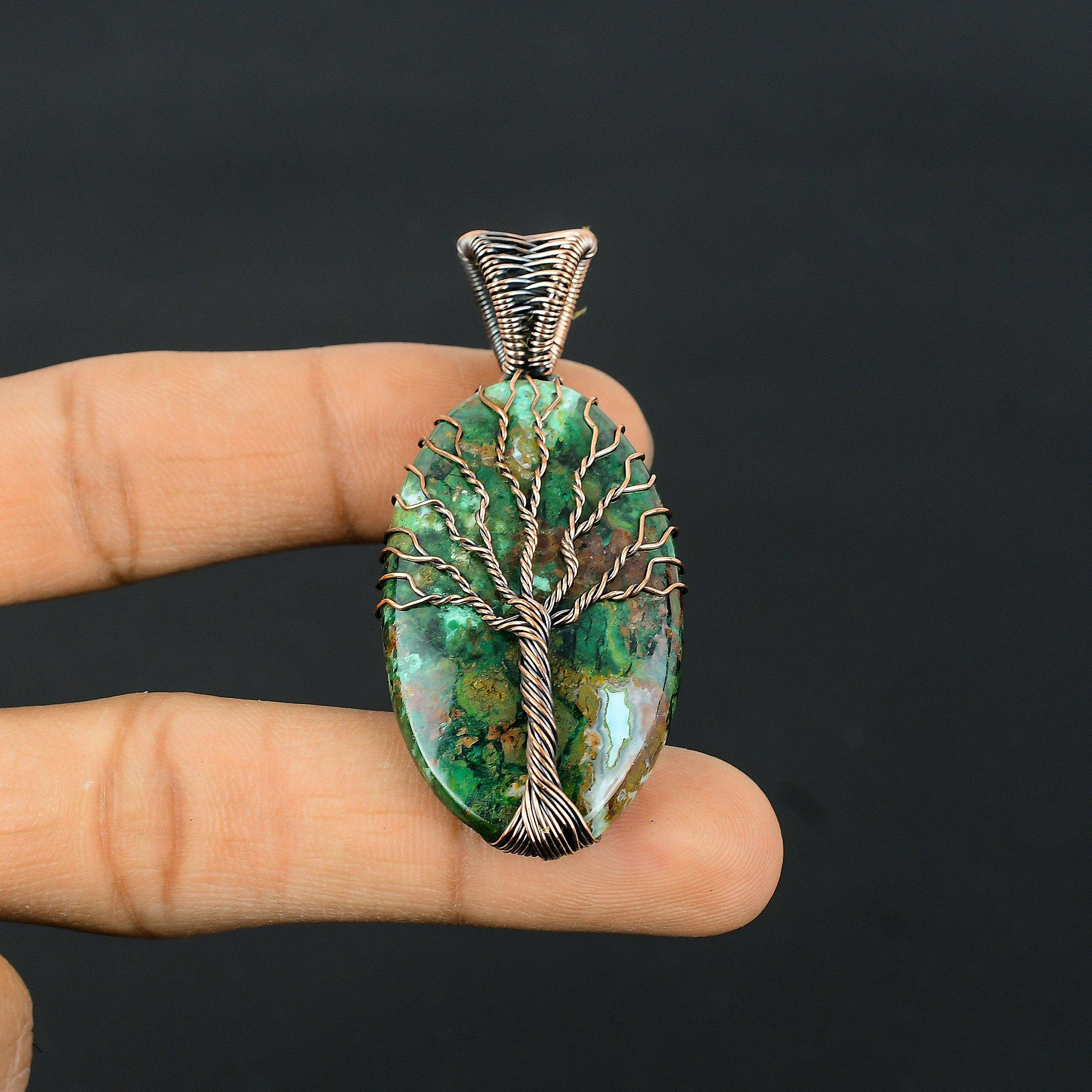 

Azurite Malachite Pendant, 999 Copper Wire Wrapped Gemstone Jewelry, Handmade Pendant, For Thanksgiving 2.55 Inches