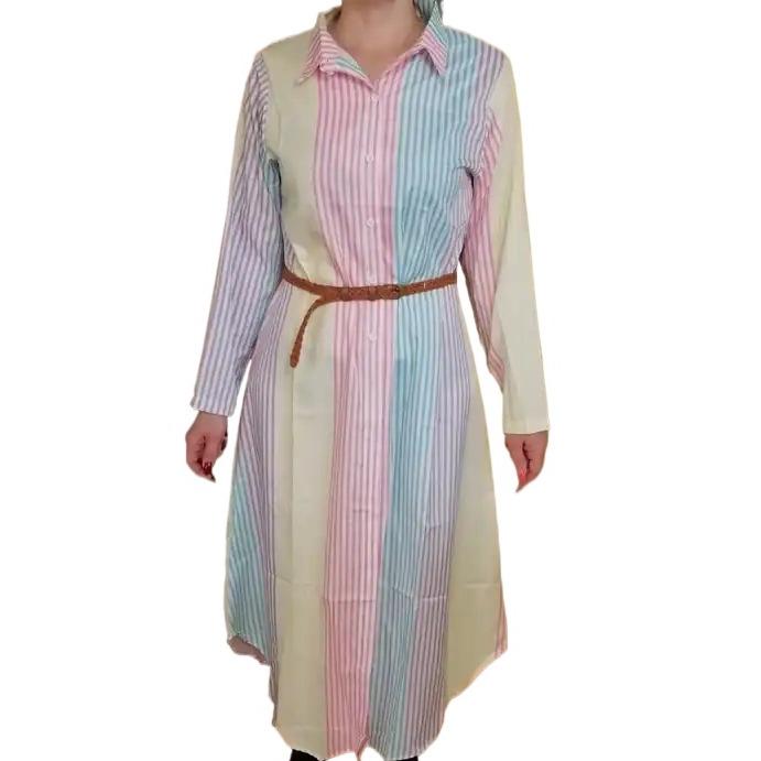 Spring Autumn Women's Shirt Dress Temperament Print Single-breasted Open Shirt Dress Casual Long Dress