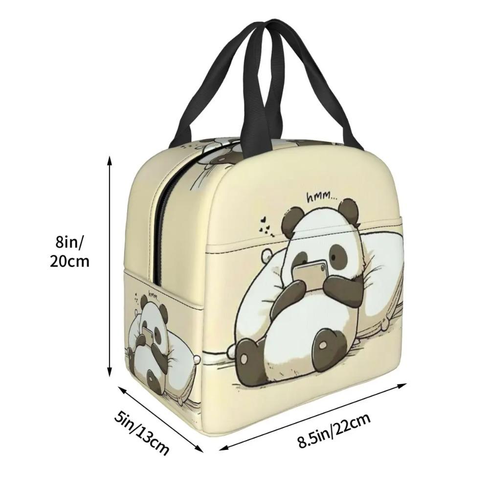 Cartoon Panda Playing With Mobile Phone Insulated Lunch Bag for Women Kids Portable Food Boxes Thermal Lunch Box Tote