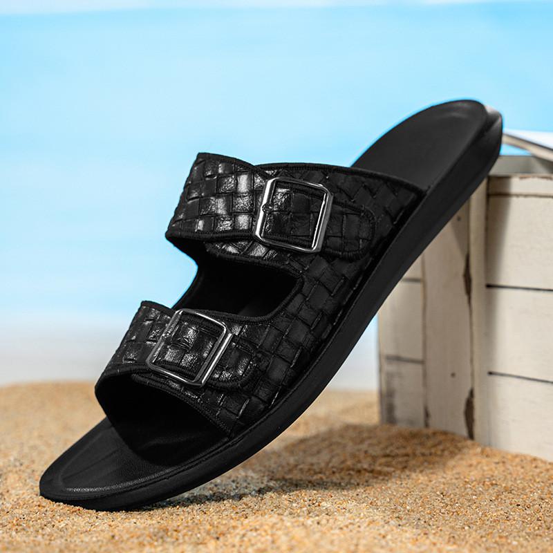 Men Luxury Crocodile Pattern Pu Leather Casual Slippers Summer New Beach Slippers For Men Non Slip Flat Sandals