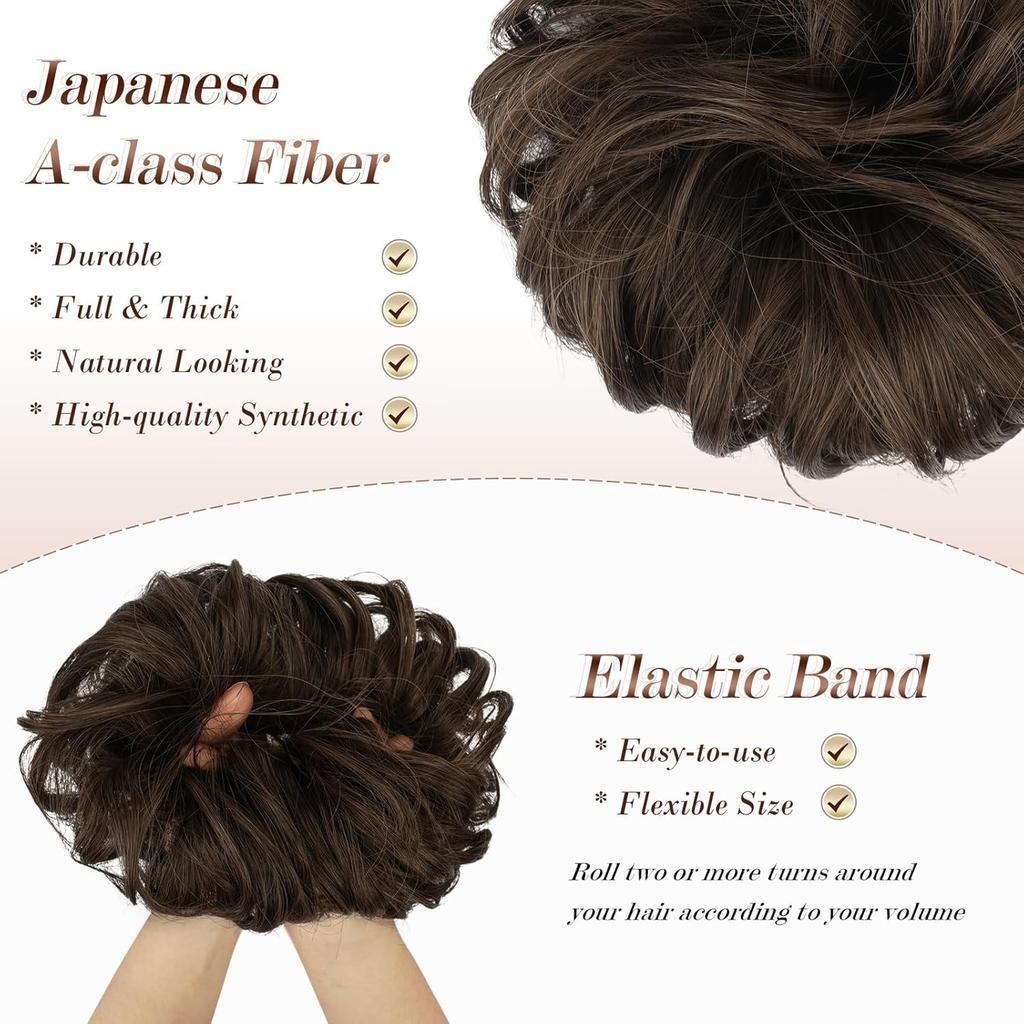 Messy Chignon Bun Hair Piece Wavy Synthetic Scrunchies for Instant Volume Elastic Bun Hair Extensions Thick Hairpieces for Women
