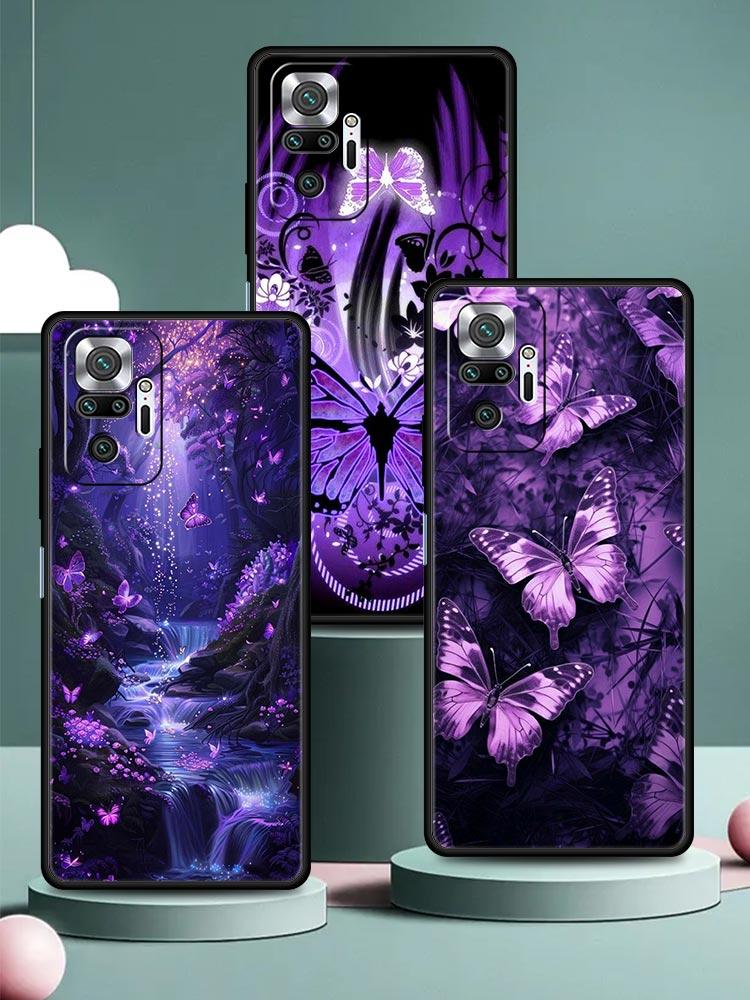 Art Purple Butterfly Phone Case Cover for Redmi 14C 10C Note 15 14 13 12 10 11 K40 Pro Plus 5G Soft TPU Shockproof Shell Fundas