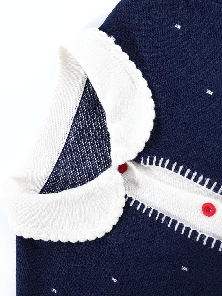 Barry Banny Strick Lang Rund Marineblau Gepunktet Bestickt Faux Niedlich und Stilvoll Größe 160 Kinder Strickjacke, Mantel, Mädchenpullover, Ärmel, Kragen, Punkte, Schicht,