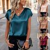 Women's Spring/Summer New Arrivals Solid Color Fashion Versatile Satin V-Neck Short Sleeve Top