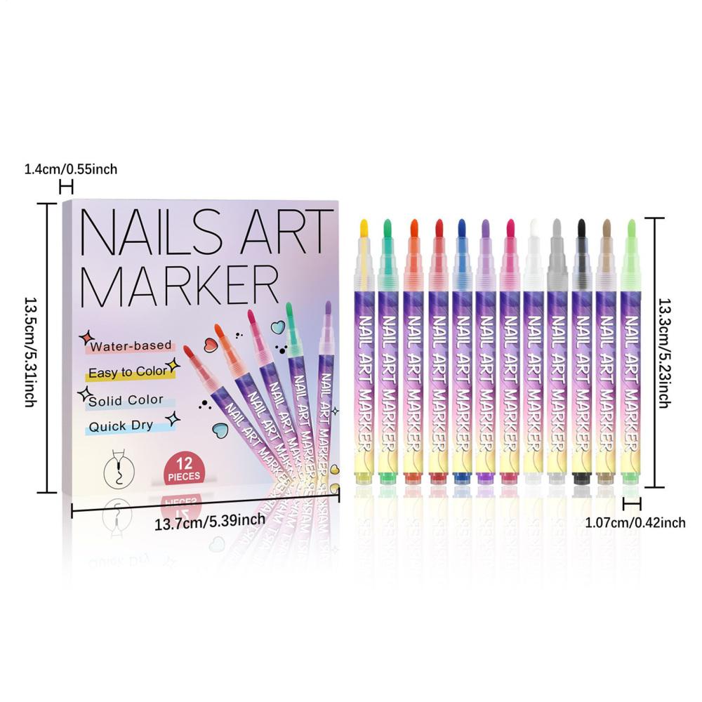 12 Colors NailArt Pens Set NailArt Markers PolishPen For 3D NailArt, Drawing Painting Liner Brush For DIY NailArt