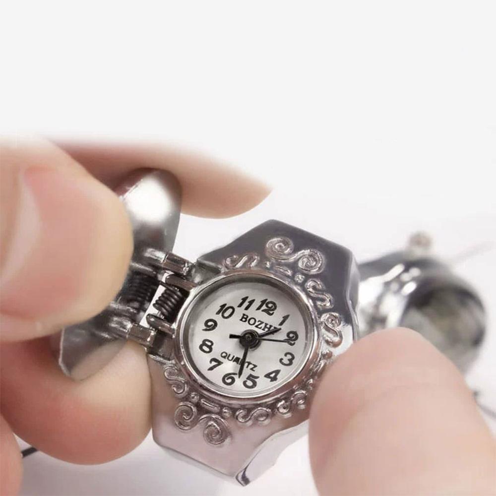 Finger Ring Quartz Watch Charm Opal Inlay Stainless Steel Elastic Band