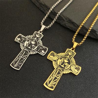 Hot Sale Eucharist Halo Grape Juice Cross Necklace Stainless Steel Men's and Women's Holy Spirit Church Chain Jewelry