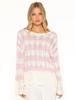2026 Autumn/Winter Women's One-Shoulder Bell Sleeve Gradient Knit Sweater In Pure Pink & White