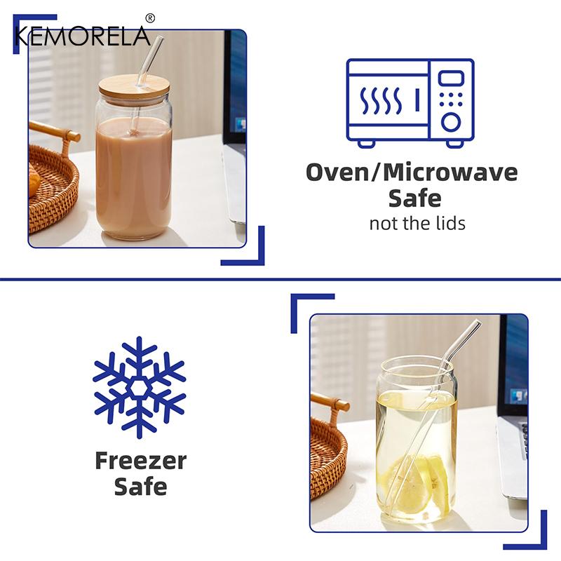 1/4PCS 400ML Glass Cup With Bamboo Lids and Glass Straw Cleaning Brush Beer Can Shaped Tumbler Cup for Cocktail Iced Coffee Cups