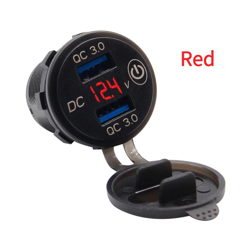 Waterproof Quick Charger QC3.0 Dual USB Car Charger with Switch Button LED Voltage Display for 12V/24V Cars Boats Motorcycle