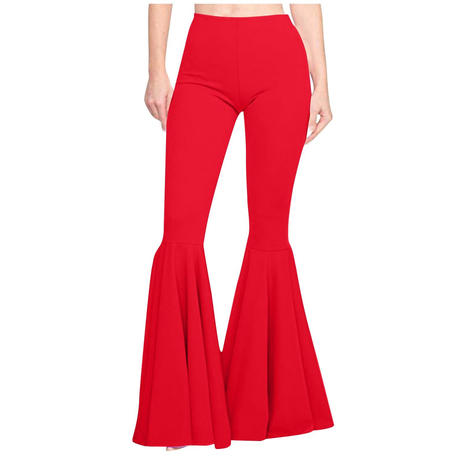 

Женские однотонные брюки с эластичной резинкой на талии, спортивные расклешенные повседневные брюки для бега S красный