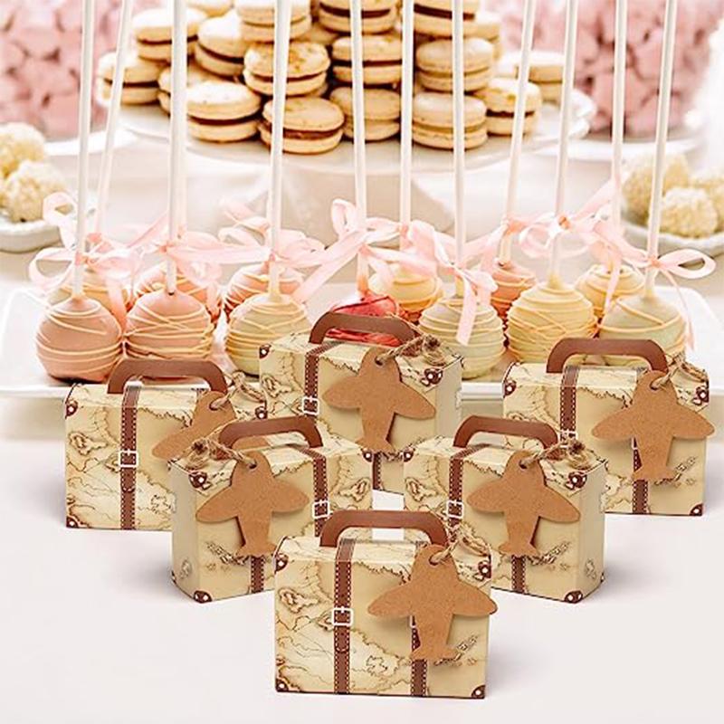 Mini Vintage Suitcase candy Boxes with Tags and Burlap Twine for Travel Themed Wedding Party Bridal Shower Birthday Decoration
