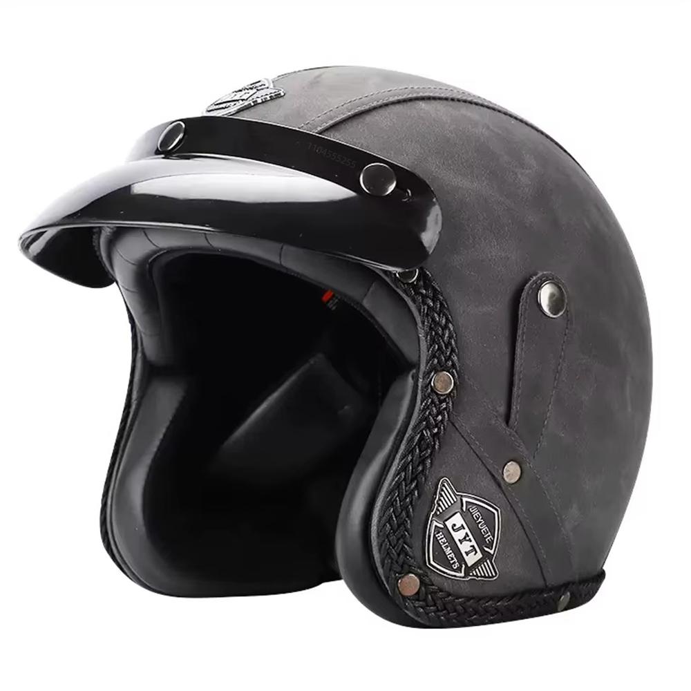 Retro Motorcycle Helmet PU Leather Open Face Chopper Bicycle Helmets Classic Casco Moto Vintage Capacete De Moto Helmet ECE DOT