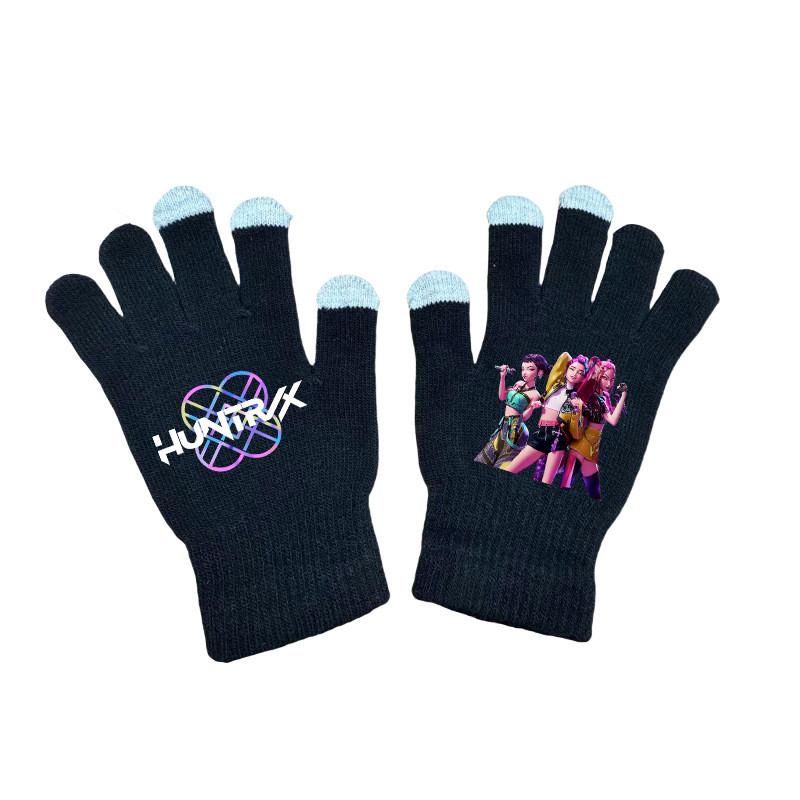 Kids Boys Girls Kpop Hunters Derpy Rumi Zoey Mira Printed Velvet Autumn Winter Warm Knitted Gloves