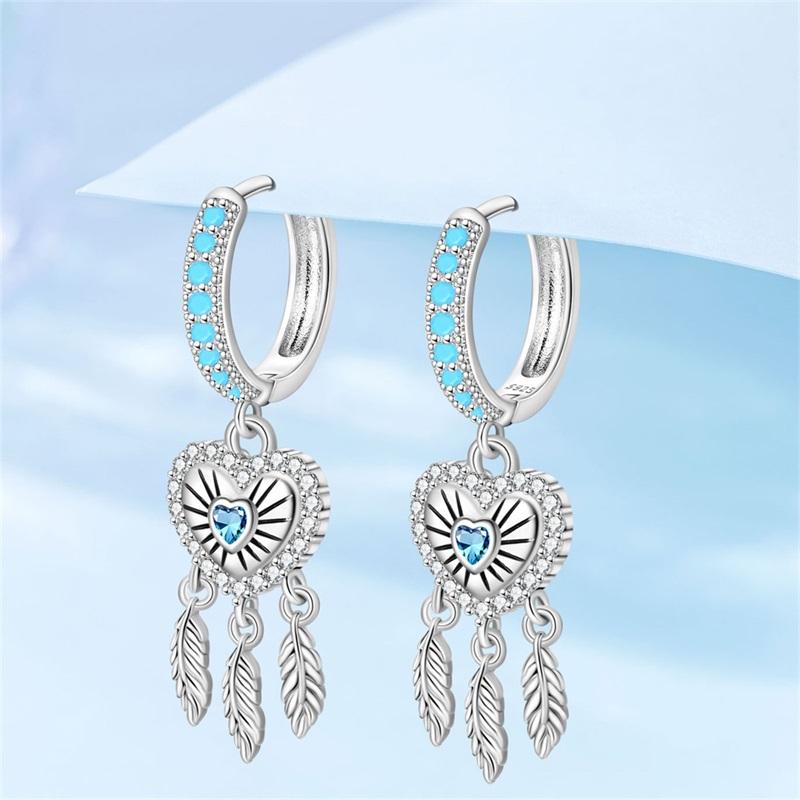 925 Silver DreamCatcher Hoop Earrings Turquoise Zircon Earrings For Women Fine Birthday Jewelry Gifts